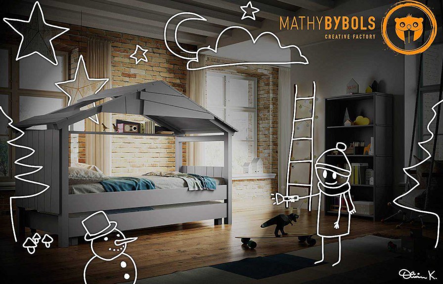 Infantil Juvenil Mathy by Bols Camas Casita | Cama Casita Con Nido Gris De Mathy By Bols